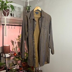 Brown Western Shirt Small Pattern‎ Snap Button Up Long Sleeve Cowboy Ranch